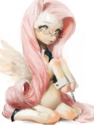 Size: 750x1000 | Tagged: safe, artist:korera001, fluttershy, pegasus, pony, anatomically incorrect, creepy, glasses, incorrect leg anatomy, pixiv, solo, stylus, uncanny valley