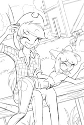 Size: 660x990 | Tagged: safe, artist:spankinglover, apple bloom, applejack, scootaloo, sweetie belle, human, applejack is a spankaholic, ass, blushing, clothes, humanized, jeans, monochrome, sibling teasing, siblings, sisters, sketch, spanking