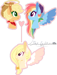 Size: 363x475 | Tagged: safe, artist:sora-choi, derpibooru import, applejack, rainbow dash, earth pony, pegasus, pony, appledash, family, female, lesbian, magical lesbian spawn, offspring, parent:applejack, parent:rainbow dash, parents:appledash, shipping