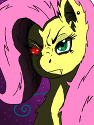 Size: 480x640 | Tagged: safe, artist:zeroexe119, fluttershy, bats!, evil eye, fangs, flutterbat, night sky, serious