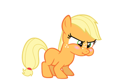 Size: 900x600 | Tagged: safe, artist:s.guri, edit, applejack, earth pony, pony, for whom the sweetie belle toils, blushing, cute, filly, frown, jackabetes, puffy cheeks, scrunchy face, simple background, solo, transparent background, vector, younger