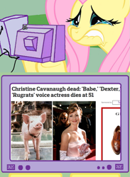 Size: 563x771 | Tagged: safe, fluttershy, pegasus, pony, christine cavanaugh, exploitable meme, fluttercry, image macro, meme, obituary, obligatory pony, rest in peace, sad, tv meme