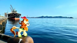 Size: 2048x1154 | Tagged: safe, artist:hihin1993, autumn blaze, pony, sounds of silence, boat, irl, japan, ocean, photo, plushie, scenery, water