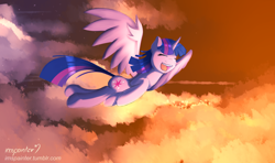 Size: 1820x1080 | Tagged: safe, artist:imspainter, derpibooru import, twilight sparkle, twilight sparkle (alicorn), alicorn, pony, female, flying, mare, solo