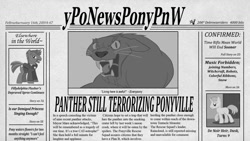 Size: 1191x670 | Tagged: safe, artist:melancholy, derpibooru import, panther, friendship is witchcraft, foaly matripony, headline, newspaper, professor lancie, pun, raincloud, tentacles