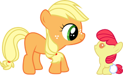 Size: 8598x5278 | Tagged: safe, artist:paulyvectors, apple bloom, applejack, earth pony, pony, absurd resolution, baby, baby apple bloom, baby pony, diaper, female, filly, filly applejack, foal, simple background, transparent background, vector, younger