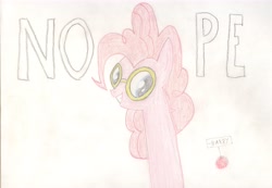 Size: 6123x4231 | Tagged: safe, artist:barryfrommars, pinkie pie, earth pony, pony, absurd resolution, goggles, looking at you, nope, traditional art