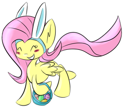 Size: 820x713 | Tagged: safe, artist:fuzzlepuzzle, fluttershy, pegasus, pony, bunny ears, easter, easter egg