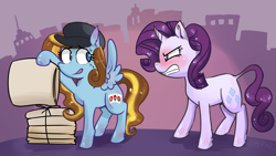 Size: 1920x1080 | Tagged: safe, artist:puffpink, rarity, oc, oc:ilovekimpossiblealot, pony, unicorn, the saddle row review