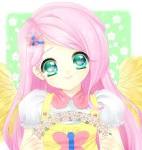 Size: 142x150 | Tagged: artist needed, safe, fluttershy, human, anime, cute, flower, humanized, winged humanization