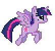 Size: 108x100 | Tagged: safe, artist:botchan-mlp, derpibooru import, twilight sparkle, twilight sparkle (alicorn), alicorn, pony, desktop ponies, female, flying, mare, pixel art, simple background, solo, sprite, white background