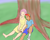 Size: 1068x858 | Tagged: safe, artist:eve-ashgrove, derpibooru import, fluttershy, rainbow dash, human, barefoot, clothes, colored, dress, feet, female, flutterdash, holding hands, humanized, lesbian, shipping, sleeping, tree