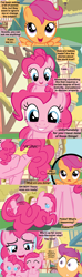 Size: 1120x3780 | Tagged: safe, artist:beavernator, pinkie pie, scootaloo, pony, adoracreepy, asexual reproduction, baby, baby pie, baby pony, beavernator goes insane, birth, budding, comic, creepy, cute, cuteamena, diapinkes, eyes closed, filly, frown, grin, gritted teeth, lidded eyes, multeity, open mouth, pinkamena diane pie, reproduction, self ponidox, smiling, the birds and the bees, the talk, too much pink energy is dangerous, wat, wide eyes