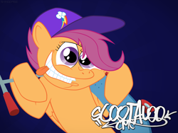 Size: 6000x4500 | Tagged: safe, artist:shinodage, derpibooru import, scootaloo, pegasus, absurd resolution, female, filly, orange coat, purple mane, solo