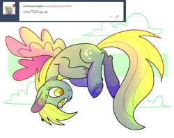 Size: 1280x1012 | Tagged: safe, artist:1racat, derpy hooves, pegasus, pony, cloud, colored pupils, cute, derpabetes, female, flying, mare, solo, tumblr, underhoof, unshorn fetlocks