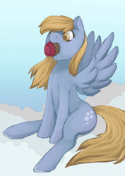 Size: 1280x1811 | Tagged: safe, artist:ronniesponies, derpy hooves, pegasus, pony, derp, female, food, mare, mouth hold, muffin, solo