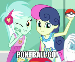 Size: 547x451 | Tagged: safe, derpibooru import, edit, edited screencap, screencap, bon bon, lyra heartstrings, rainbow dash, sweetie drops, better together, equestria girls, cropped, cute, female, looking at you, lyrabetes, pokéball, pokémon, smiling