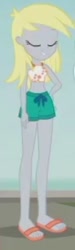 Size: 327x1083 | Tagged: safe, screencap, derpy hooves, better together, equestria girls, bikini, bikini top, clothes, feet, flip-flops, midriff, sandals, solo, swimming trunks, swimsuit