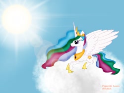 Size: 1600x1200 | Tagged: safe, artist:lauramlp, princess celestia, alicorn, pony, cloud, solo, sun