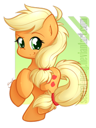 Size: 520x696 | Tagged: safe, artist:secret-pony, applejack, earth pony, pony, chibi, cute, hatless, jackabetes, missing accessory, solo, watermark