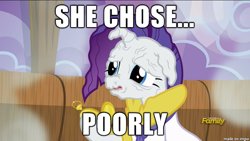 Size: 610x343 | Tagged: safe, edit, edited screencap, screencap, rarity, pony, unicorn, applejack's "day" off, caption, discovery family logo, image macro, indiana jones, indiana jones and the last crusade, meme, pocket watch, prunity