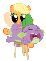 Size: 503x667 | Tagged: safe, artist:sternymares, applejack, spike, dragon, earth pony, pony, chair, crying, female, male, punishment, spanking