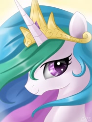 Size: 1024x1365 | Tagged: safe, artist:sunshineshiny, princess celestia, alicorn, pony, bust, crown, female, horn, mare, multicolored mane, solo, white coat