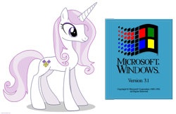 Size: 925x600 | Tagged: safe, artist:larsurus, derpibooru import, fleur-de-lis, smiling, solo, windows, windows 3.1