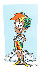 Size: 817x1436 | Tagged: safe, artist:jmdoodle, derpibooru import, rainbow dash, human, a canterlot wedding, season 2, bridesmaid, bridesmaid dress, clothes, colored, dress, humanized, lipstick, makeup, short hair, smiling, style emulation, the loud house