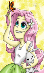 Size: 792x1296 | Tagged: safe, artist:davidsfire, artist:lunchie, angel bunny, fluttershy, butterfly, equestria girls, rainbow rocks, armpits, credits, solo