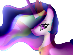 Size: 671x503 | Tagged: safe, artist:twilight7070, princess celestia, alicorn, pony, bust, crown, female, horn, mare, multicolored mane, solo, white coat