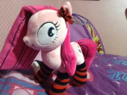 Size: 2592x1936 | Tagged: safe, artist:onlyfactory, pinkie pie, bootleg, bow, clothes, irl, photo, pinkamena diane pie, plushamena, plushie, socks, striped socks