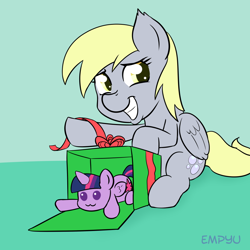 Size: 1000x1000 | Tagged: safe, artist:empyu, derpy hooves, pegasus, pony, cute, female, mare, present, solo