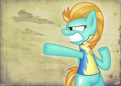 Size: 3100x2200 | Tagged: safe, artist:shinodage, derpibooru import, lightning dust, high res, solo, wonderbolt trainee uniform