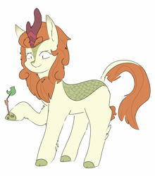Size: 1600x1820 | Tagged: safe, artist:c0pter, autumn blaze, kirin, autumn blaze's puppet, cloven hooves, colored hooves, leg fluff, raised hoof, simple background, solo, white background