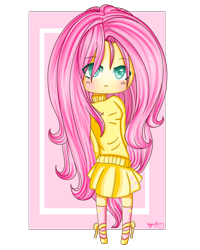 Size: 800x1000 | Tagged: safe, artist:kyou-shi, fluttershy, human, chibi, clothes, humanized, solo, sweatershy