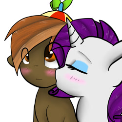 Size: 800x800 | Tagged: safe, artist:prismaticdragontamer, button mash, rarity, earth pony, pony, unicorn, age difference, blushing, colt, female, kissing, male, mare, rarimash, shipping, straight, straight shota