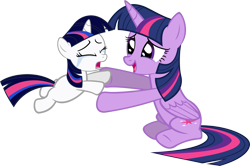 Size: 2479x1642 | Tagged: safe, artist:zacatron94, derpibooru import, edit, twilight sparkle, twilight sparkle (alicorn), oc, oc:starlight sparkle, alicorn, pony, unicorn, crying, female, filly, mare, not twilight sparkle, parent:night light, parent:twilight velvet, recolor, request, sisters, tears of joy