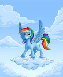 Size: 7467x9067 | Tagged: safe, artist:toonlumps, derpibooru import, rainbow dash, pegasus, pony, absurd resolution, cloud, smiling, solo, spread wings, wings