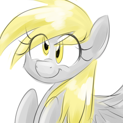 Size: 1024x1024 | Tagged: safe, artist:pocketyhat, derpy hooves, pegasus, pony, eye clipping through hair, female, looking at you, mare, simple background, smiling, solo, white background