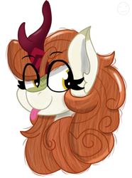 Size: 1114x1500 | Tagged: safe, artist:darkwolfhybrid, derpibooru exclusive, autumn blaze, kirin, sounds of silence, :p, awwtumn blaze, bust, cute, eye clipping through hair, horn, simple background, smiling, tongue out