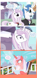 Size: 1560x3300 | Tagged: safe, artist:edowaado, derpibooru import, fancypants, fleur-de-lis, unicorn, 5 second films, comic, fancyfleur, female, male, overreacting, shipping, straight, sunburn, tanning mirror, this will end in cancer