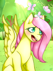 Size: 1024x1352 | Tagged: safe, artist:pantiedpython, fluttershy, butterfly, pegasus, pony, female, mare, solo