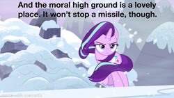 Size: 1200x675 | Tagged: safe, edit, edited screencap, screencap, starlight glimmer, pony, unicorn, the ending of the end, caption, image macro, text, the expanse