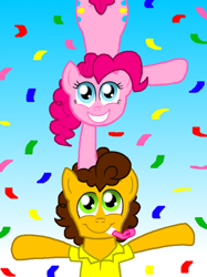 Size: 500x667 | Tagged: safe, artist:crazynutbob, cheese sandwich, pinkie pie, earth pony, pony, cheesepie, confetti, female, male, noisemaker, shipping, straight