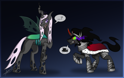 Size: 1200x754 | Tagged: dead source, safe, artist:smilydon, derpibooru import, fleur-de-lis, king sombra, changeling, changeling queen, pony, unicorn, changelingified, sombra eyes