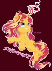 Size: 2875x3900 | Tagged: safe, artist:katakiuchi4u, sunset shimmer, pony, unicorn, chest fluff, ear fluff, female, fiery shimmer, fire, mare, smiling, solo, unshorn fetlocks