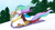 Size: 1500x800 | Tagged: safe, artist:shadobabe, discord, princess celestia, alicorn, pony, clothes, dislestia, female, fir tree, male, scarf, shipping, sled, sledding, smiling, snow, snowfall, straight