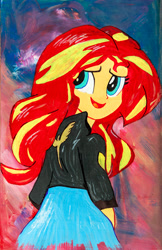 Size: 1200x1854 | Tagged: safe, artist:aquilateagle, sunset shimmer, equestria girls, cardboard box, painted, solo, traditional art