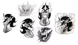 Size: 1024x600 | Tagged: safe, artist:mickeymonster, derpibooru import, king sombra, pony, unicorn, the crystal empire, monochrome, traditional art